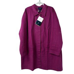 Denim & Co Button Front Trench Coat Size 2X Purple Long Sleeve A100855 NWT